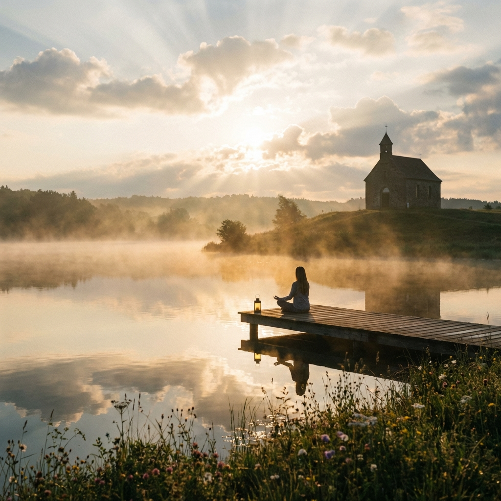 A peaceful sunrise representing his faith and hope.